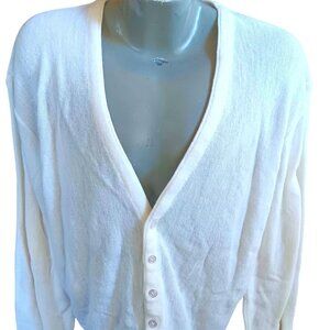 Men's Large Vintage Cardigan Sweater Jantzen Mens White 1980's Thin Acrylic Knit